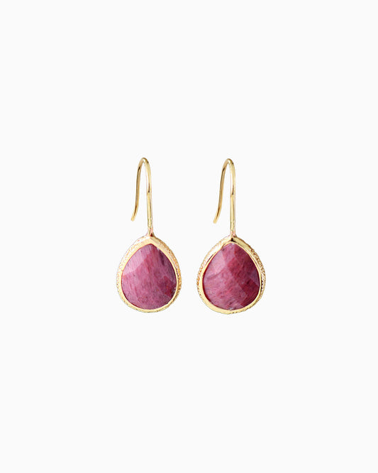 Pink Rhodonite Gemstone Gold Earrings – Wisdom & Courage