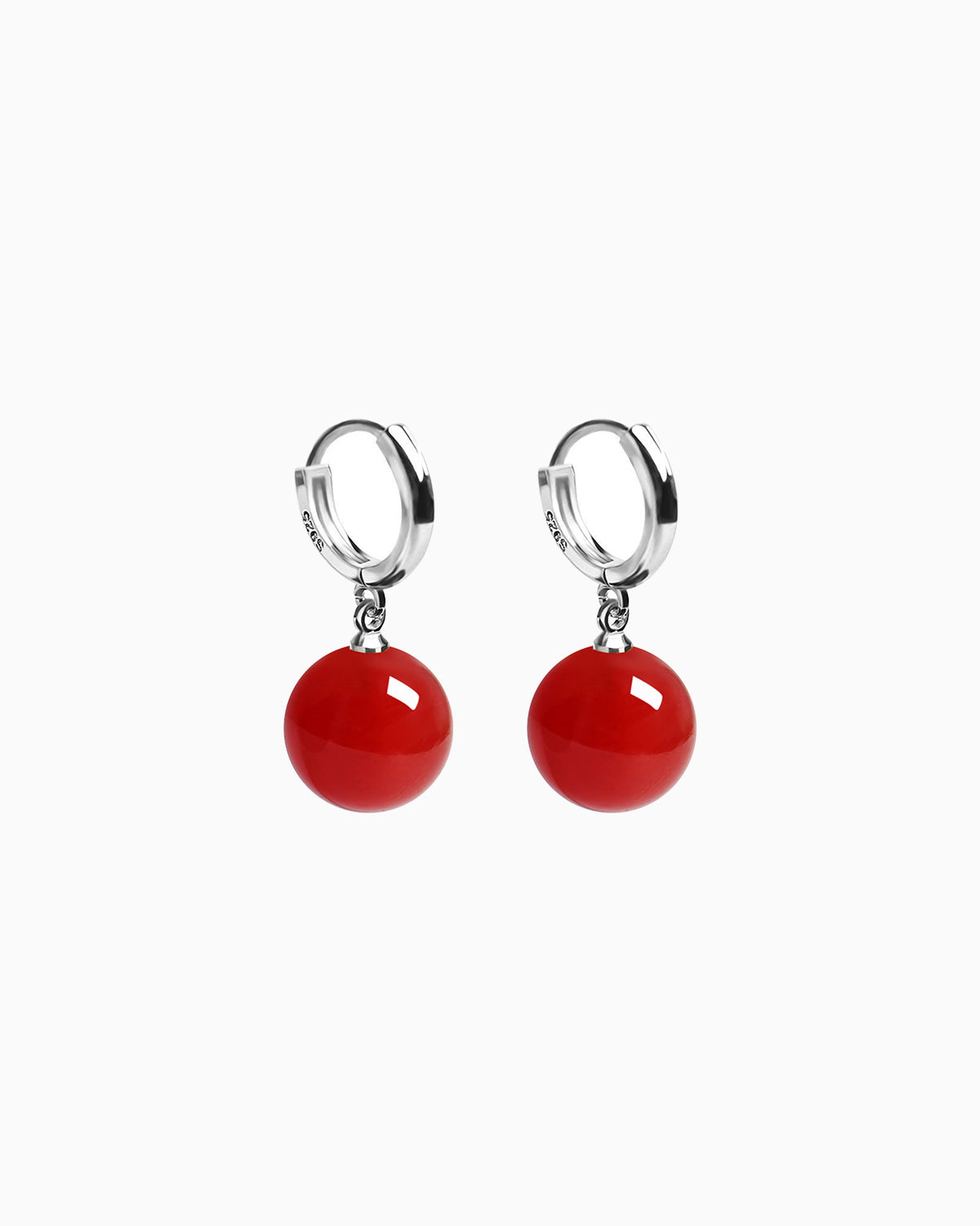 Red Agate Charm Huggie Hoop Earrings