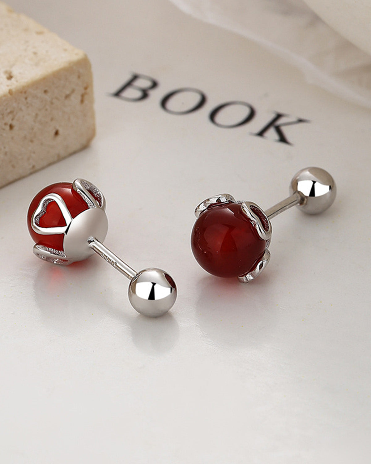 red agate Green Birthstone Charm Stud Earrings
