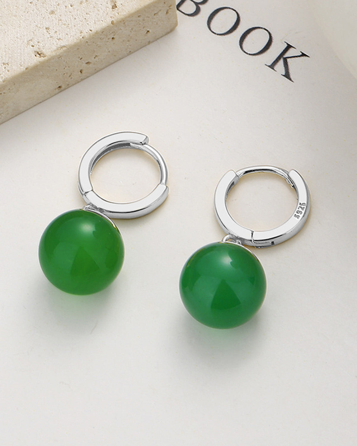 Green Agate Charm Huggie Hoop Earrings