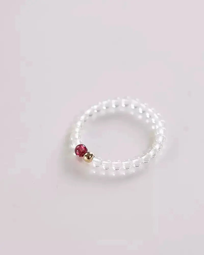 Clear Quartz Garnet Beaded Ring
