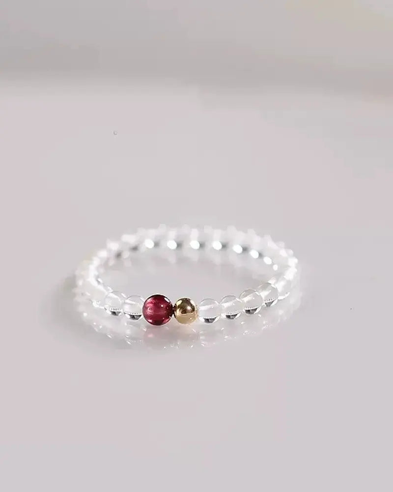 Clear Quartz Garnet Beaded Ring