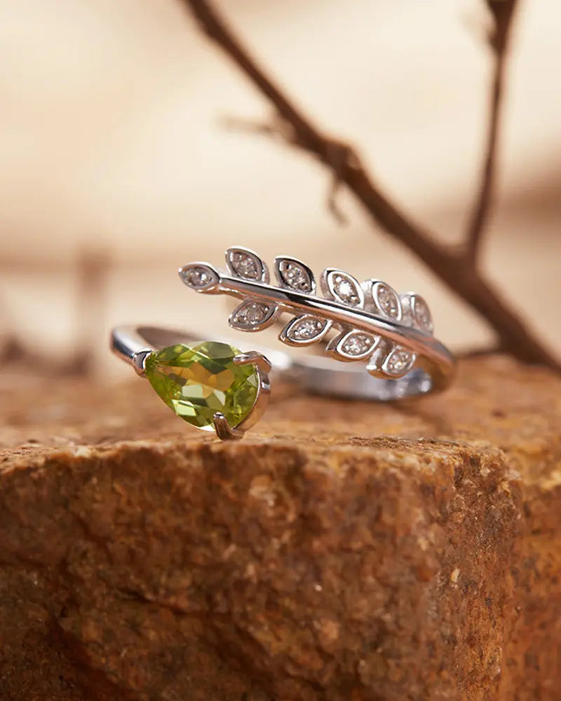 Peridot Leaf Adjustable Ring
