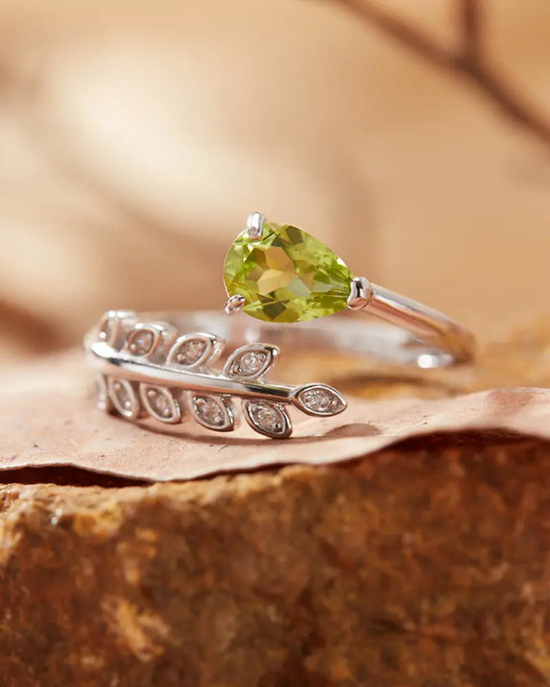 Peridot Leaf Adjustable Ring