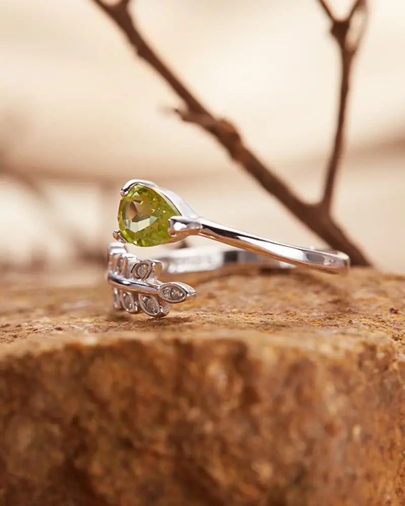 Peridot Leaf Adjustable Ring