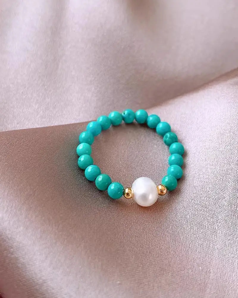 Turquoise Pearl Beaded Ring