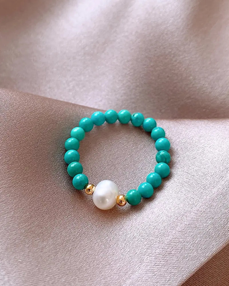 Turquoise Pearl Beaded Ring
