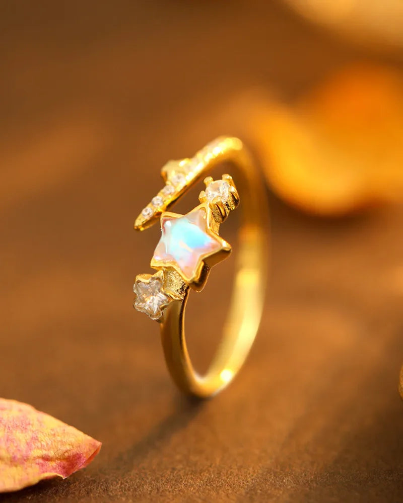 Moonstone Star Adjustable Ring