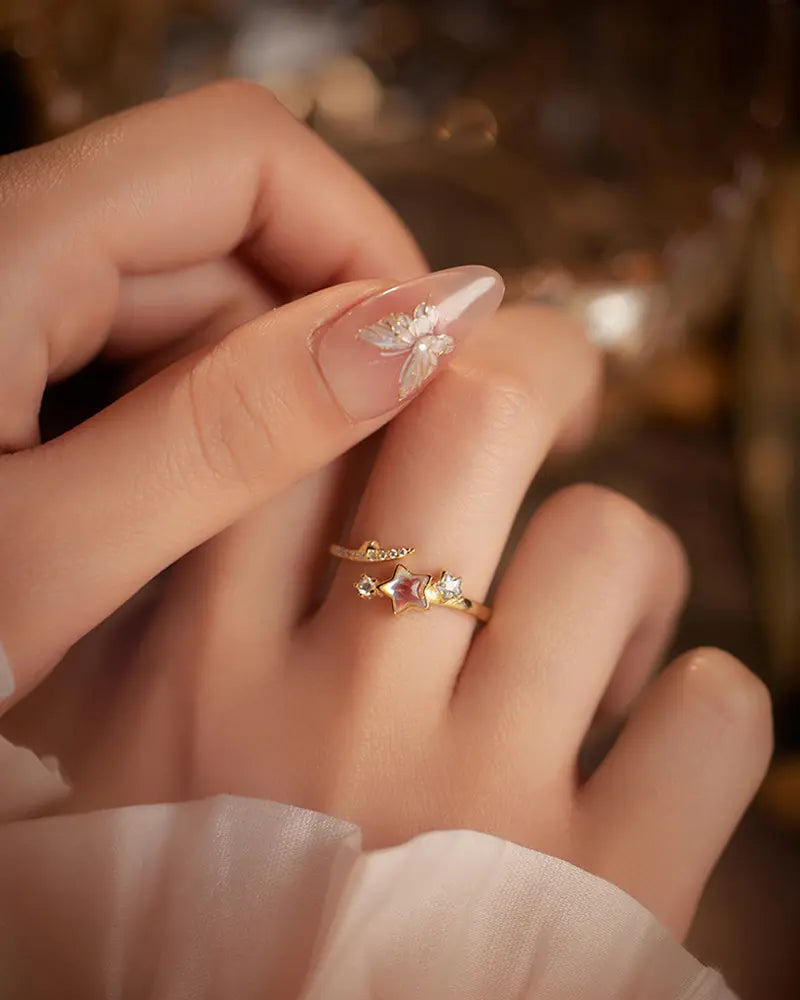 Moonstone Star Adjustable Ring
