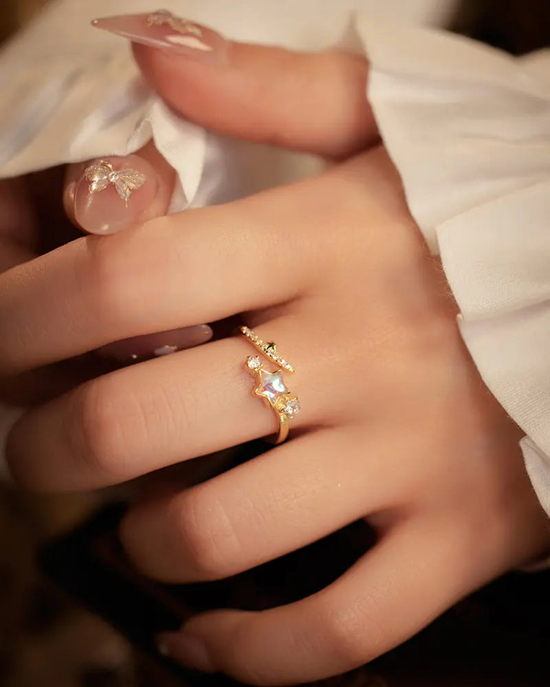 Moonstone Star Adjustable Ring