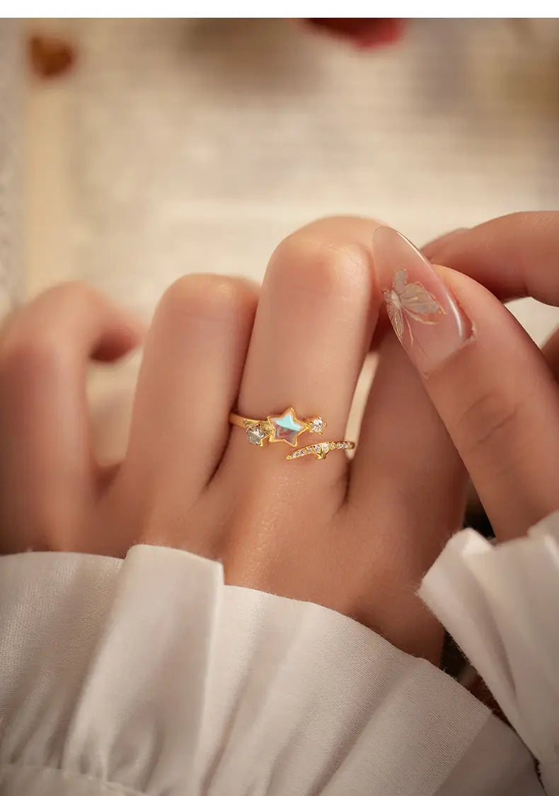 Moonstone Star Adjustable Ring