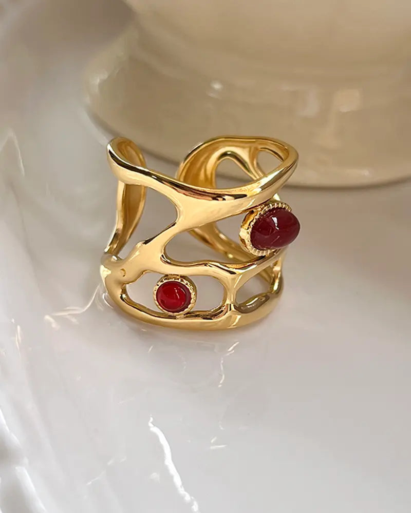 Red Agate Flow Adjustable Ring