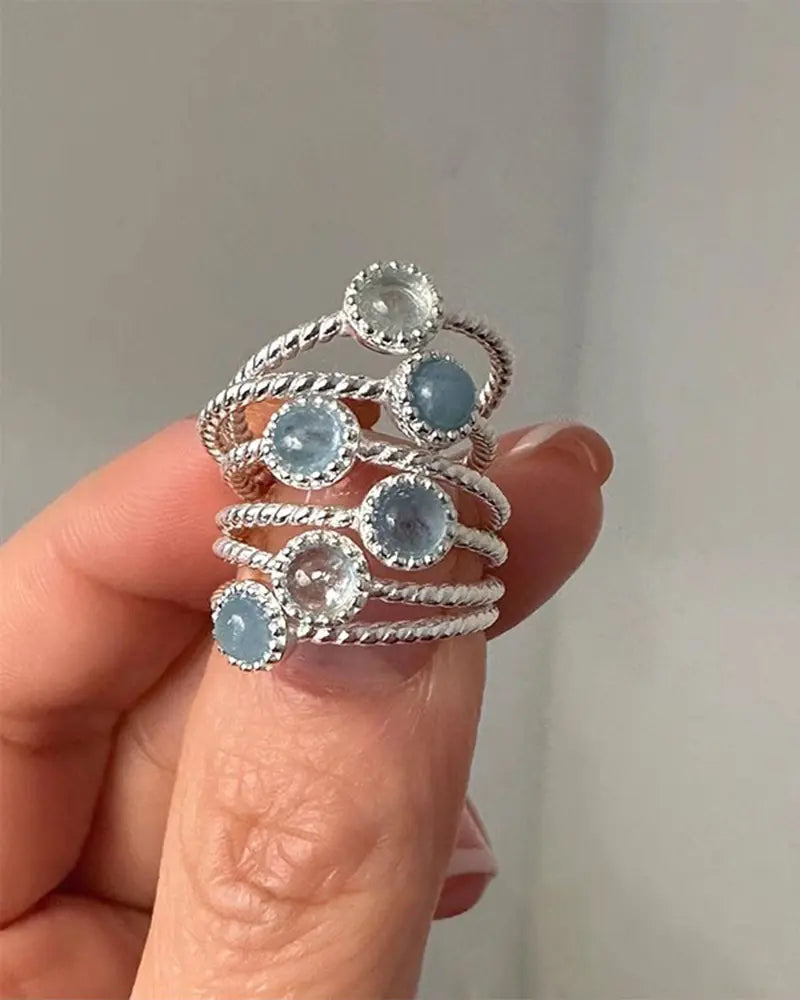 Aquamarine Twisted Adjustable Ring