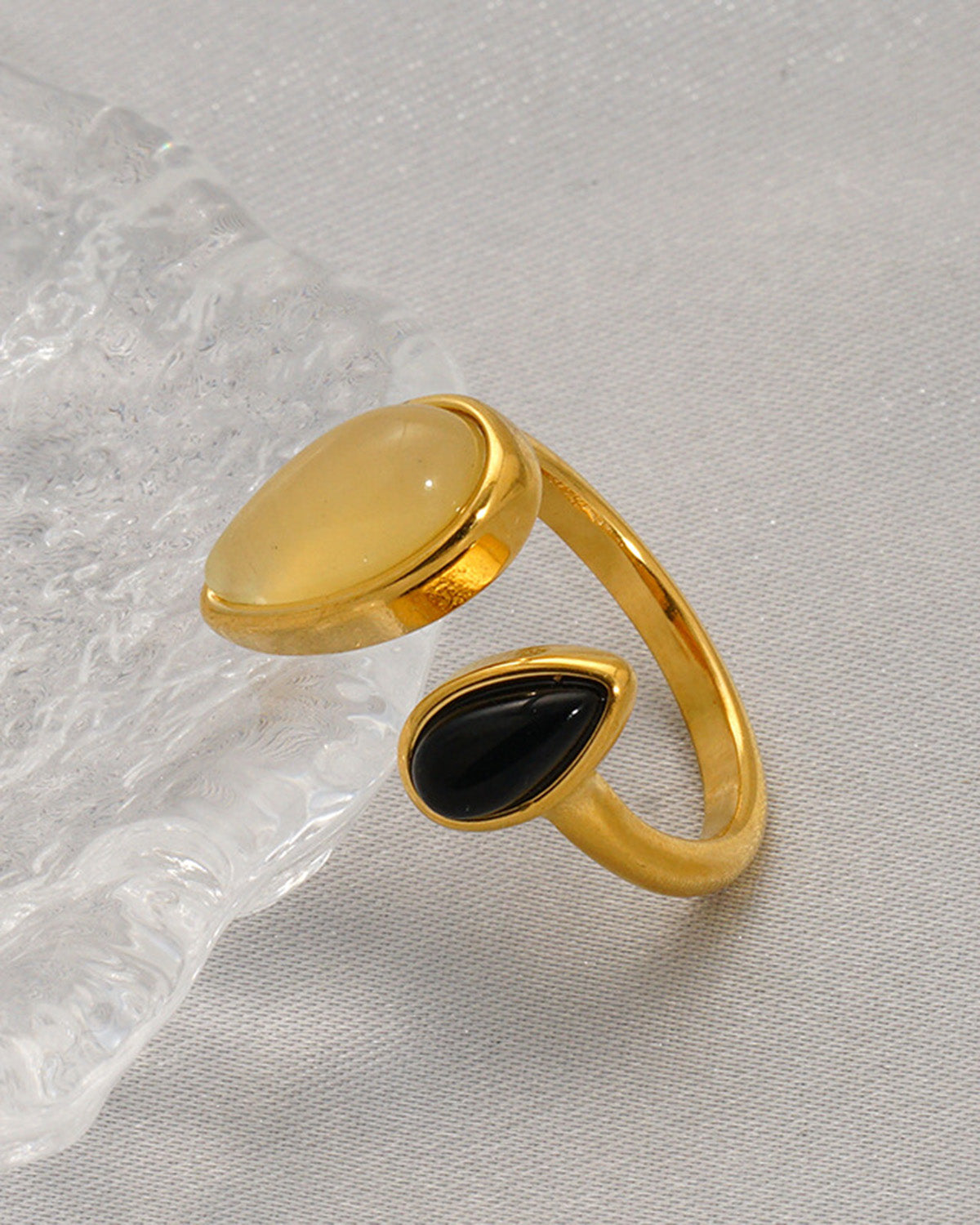 Black Onyx & Smoky Quartz Adjustable Ring