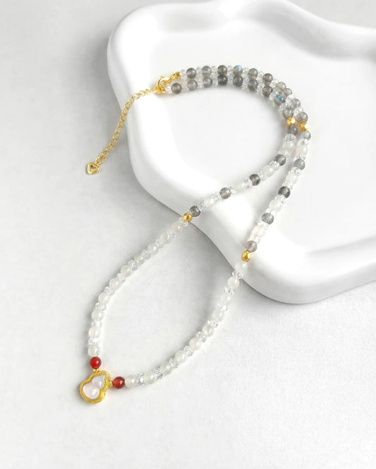 Moonstone Clear Quartz Gold Necklace – Purity & Clarity