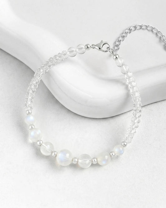 Moonstone Clear Quartz Silver Bracelet