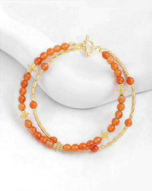 Orange Agate Gold Floral pre-layered bracelet