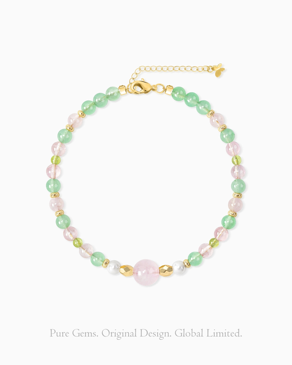 Peridot Rose Quartz Aventurine 14K Gold Plated Bracelet