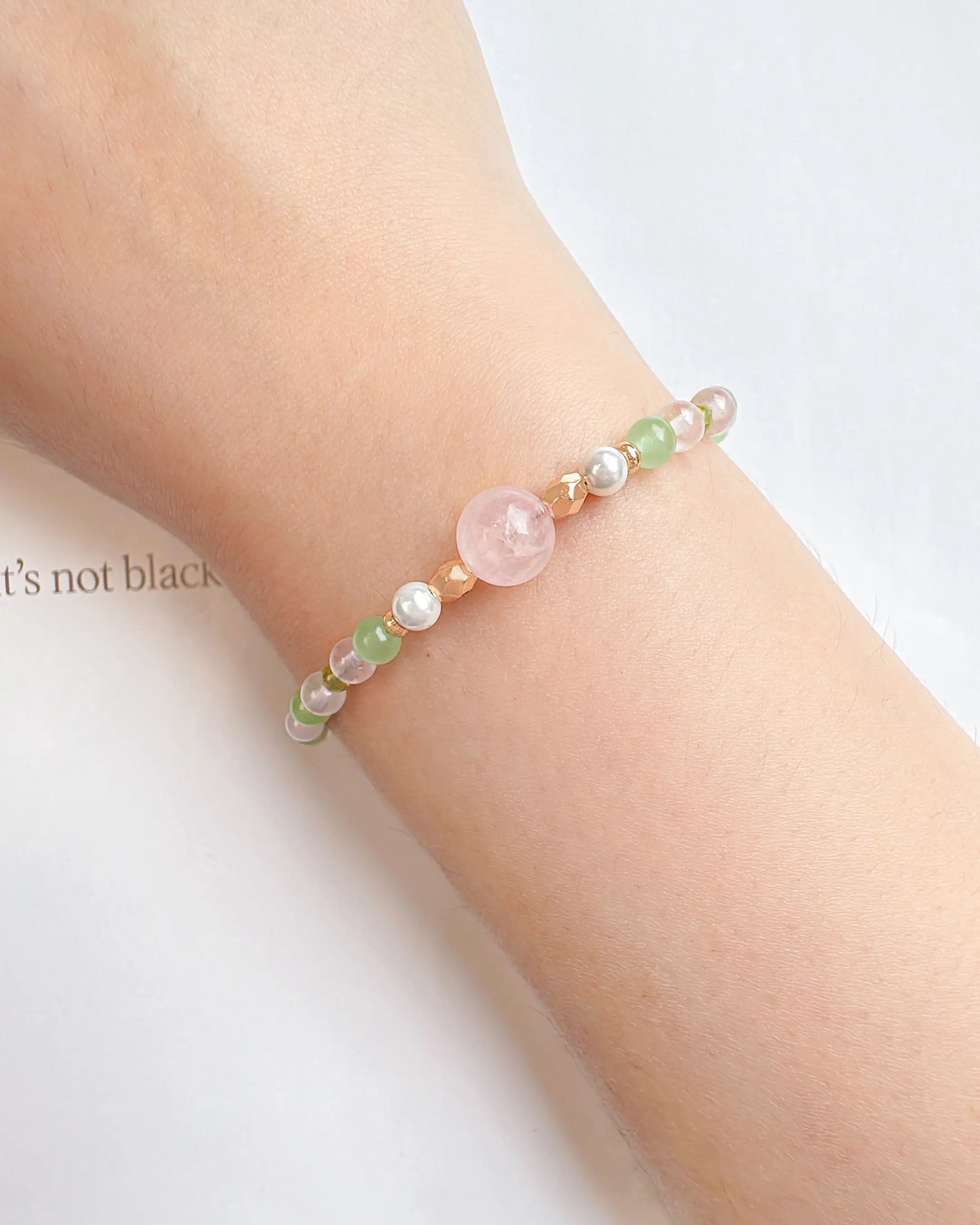 Peridot Rose Quartz Aventurine 14K Gold Plated Bracelet