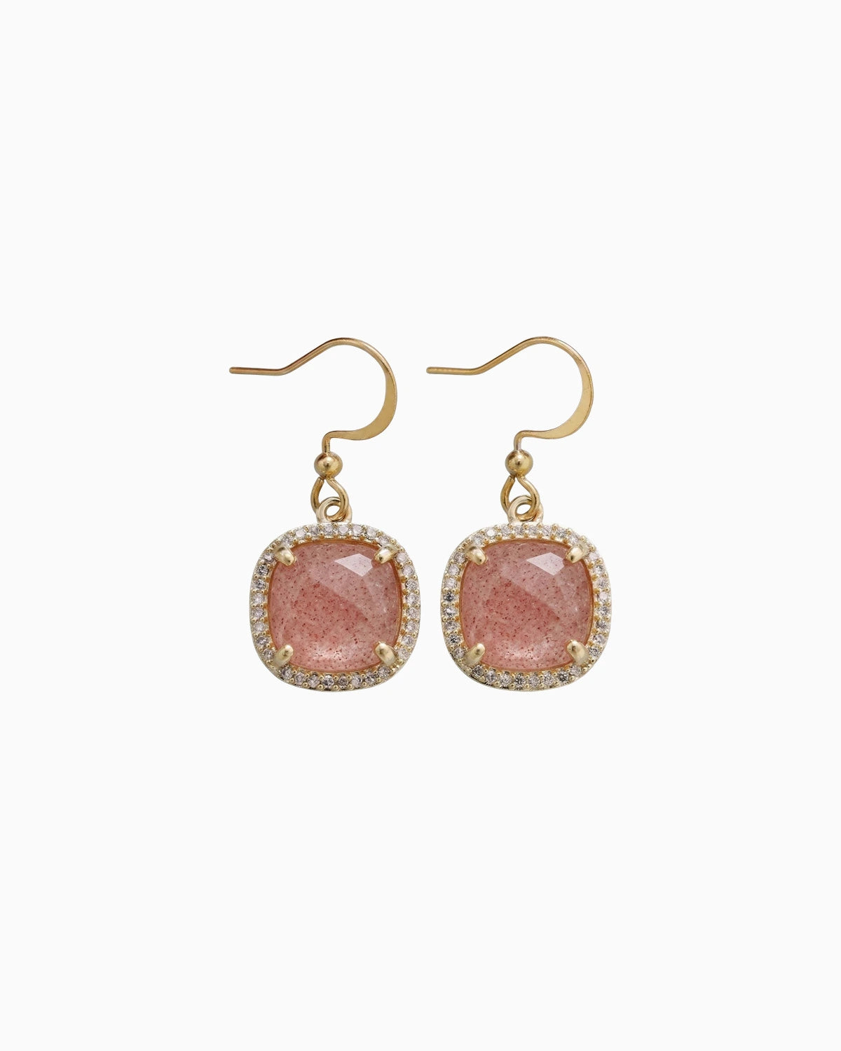 Pink Strawberry Gold Square Earrings