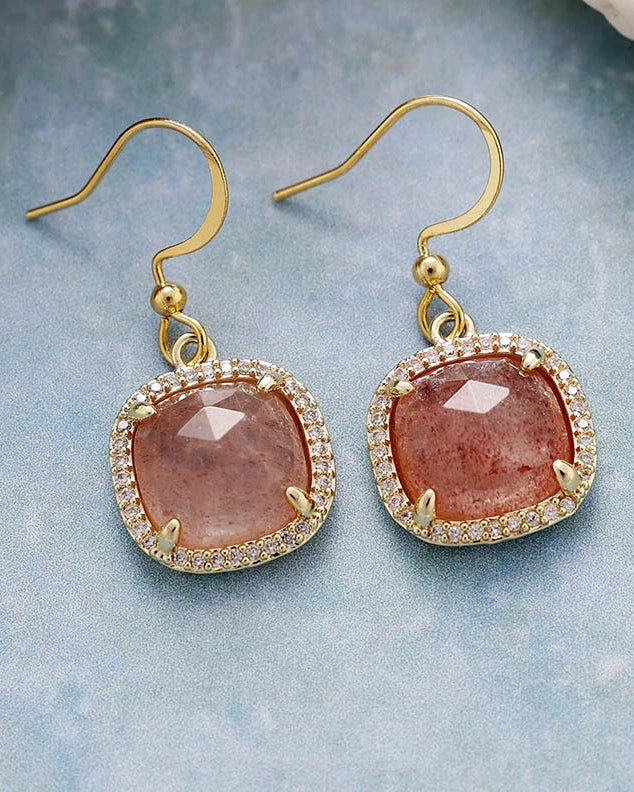 Strawberry Gold Square Earrings