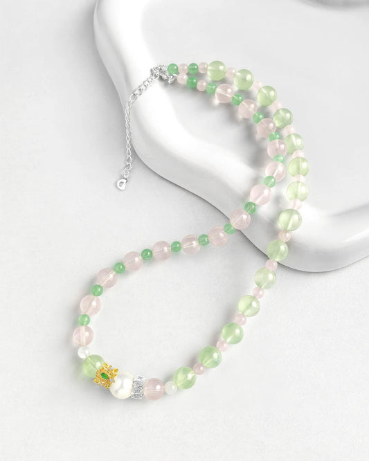 Prehnite Rose Quartz Silver Necklace