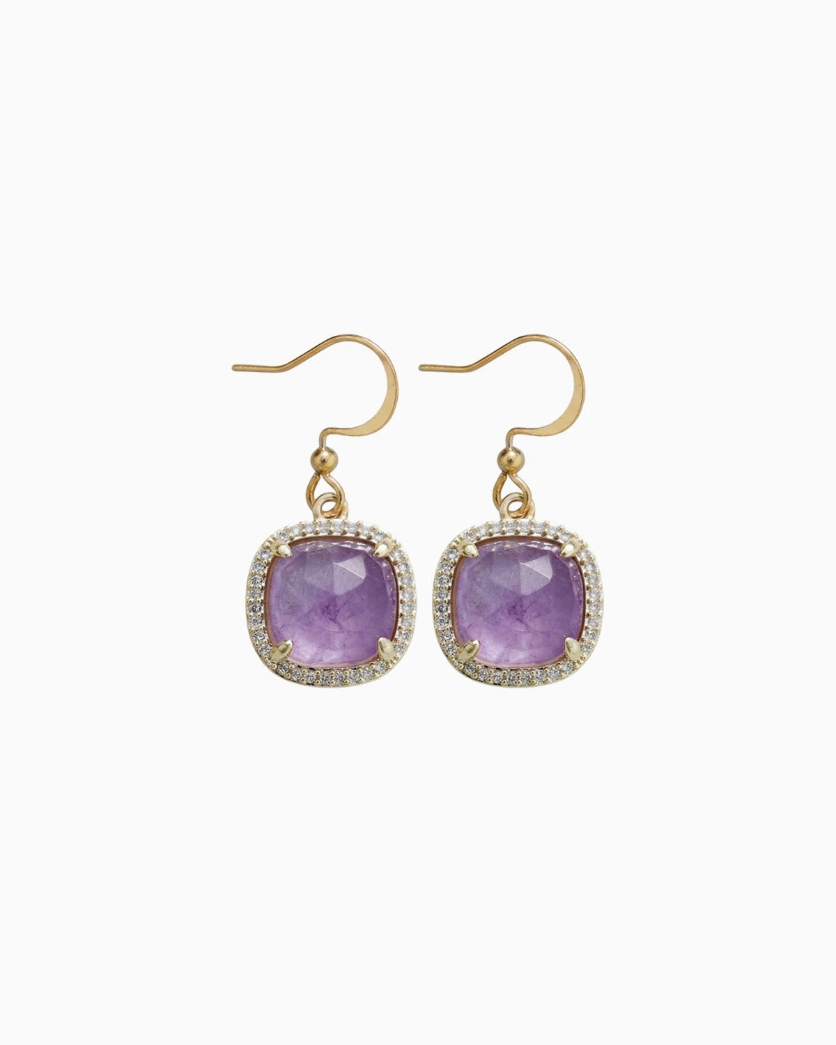 Purple Amethyst Gemstone Gold Square Earrings