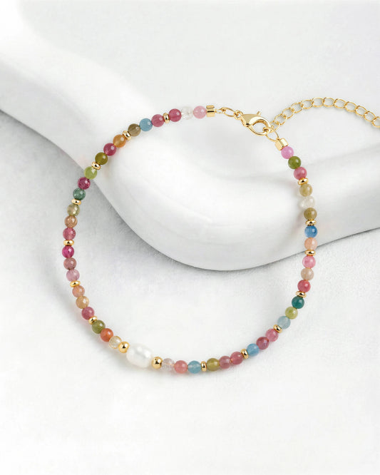 Rainbow Tourmaline Pearl Gold Bracelet – Expression & Freedom