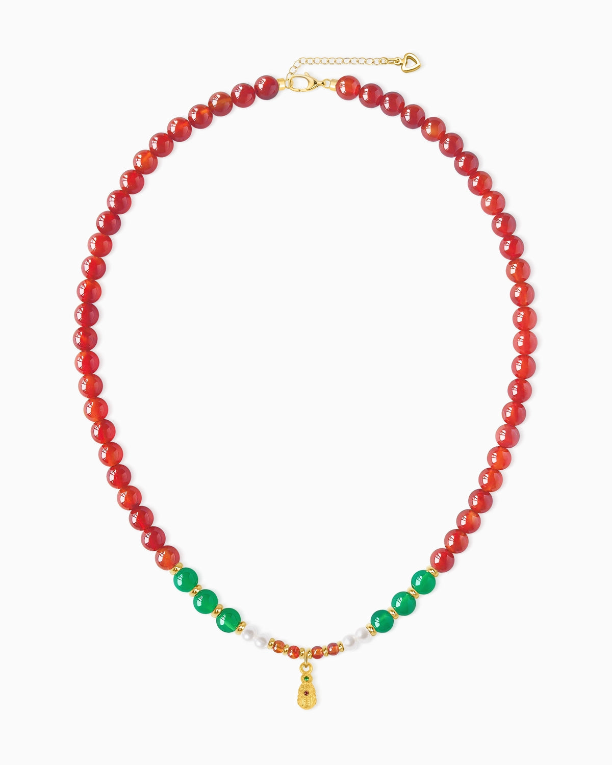 Red Agate Beaded Necklace with Pixiu Pendant