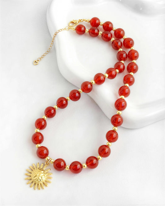 Red Agate Sun Gold Necklace – Passion & Courage