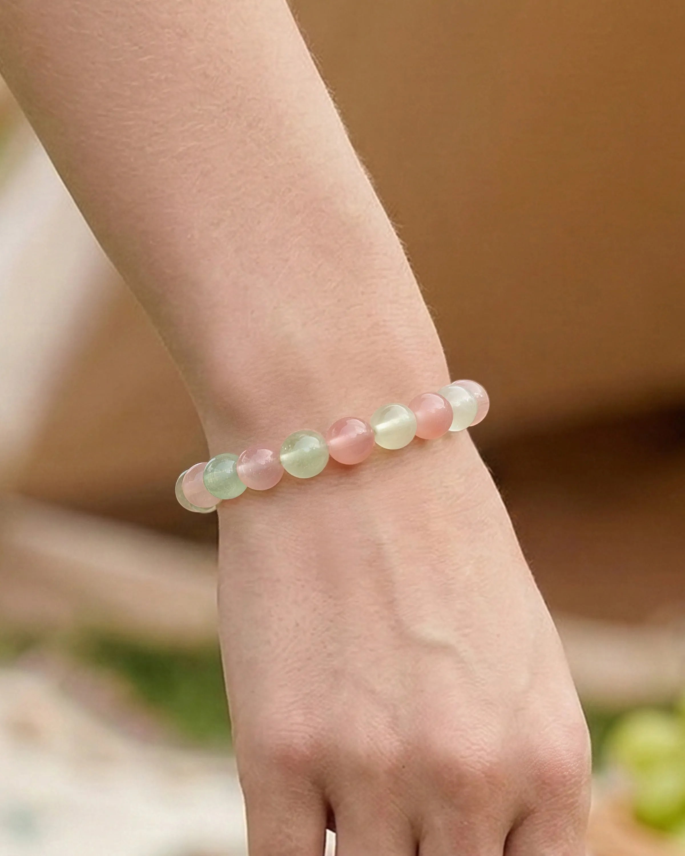 Red Agate Prehnite Beaded Bracelet