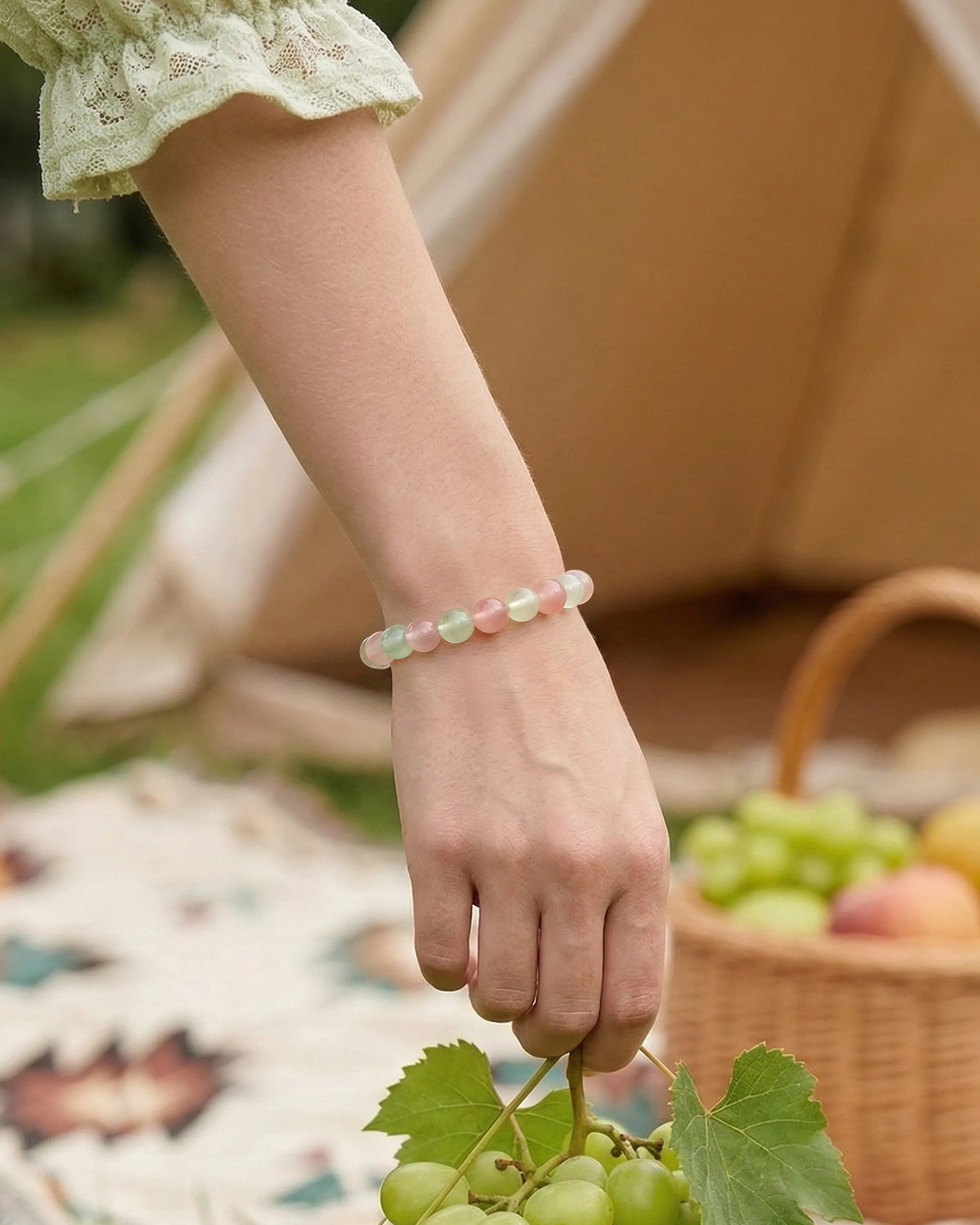 Red Agate Prehnite Beaded Bracelet