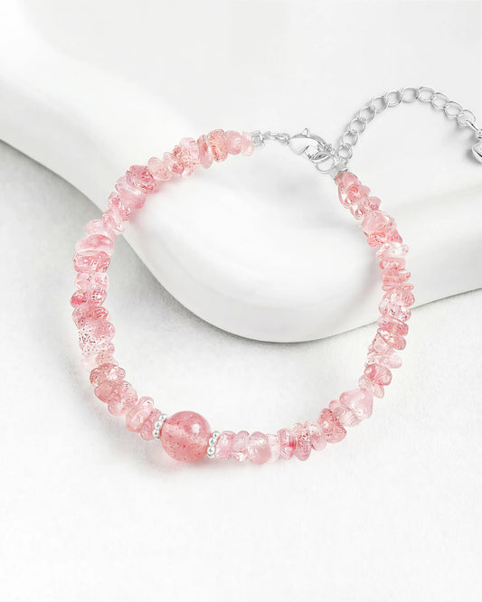 Strawberry Quartz Gold Freeform Chips Focal Bracelet
