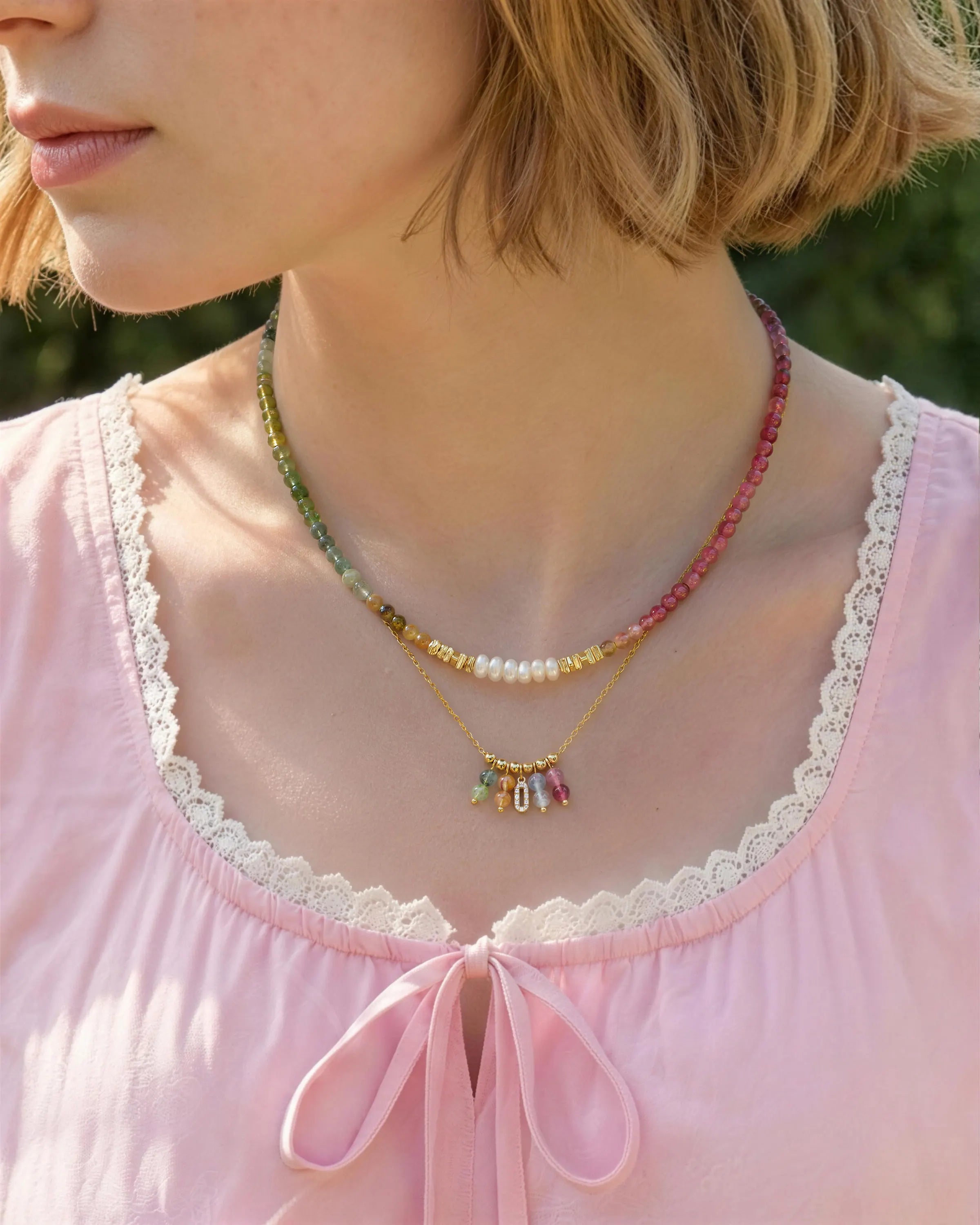 Tourmaline Beaded Necklace Set on moel