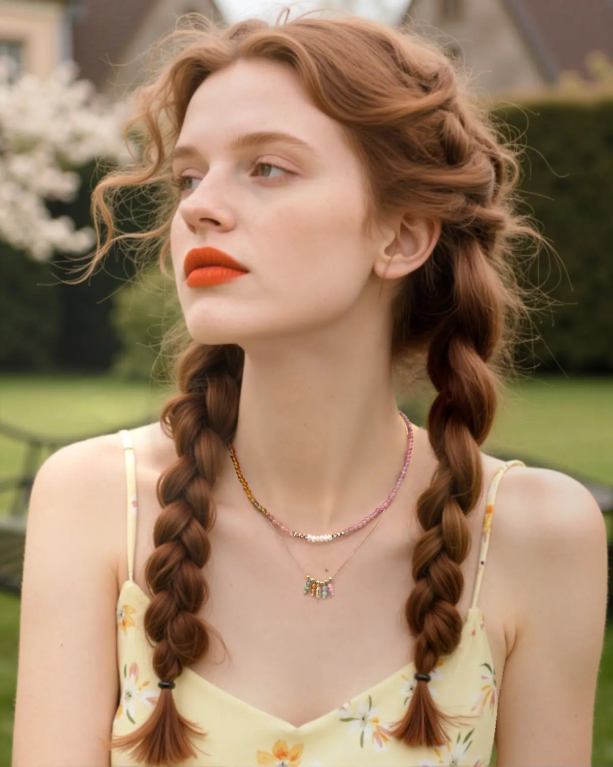 Tourmaline Beaded Necklace Set on model