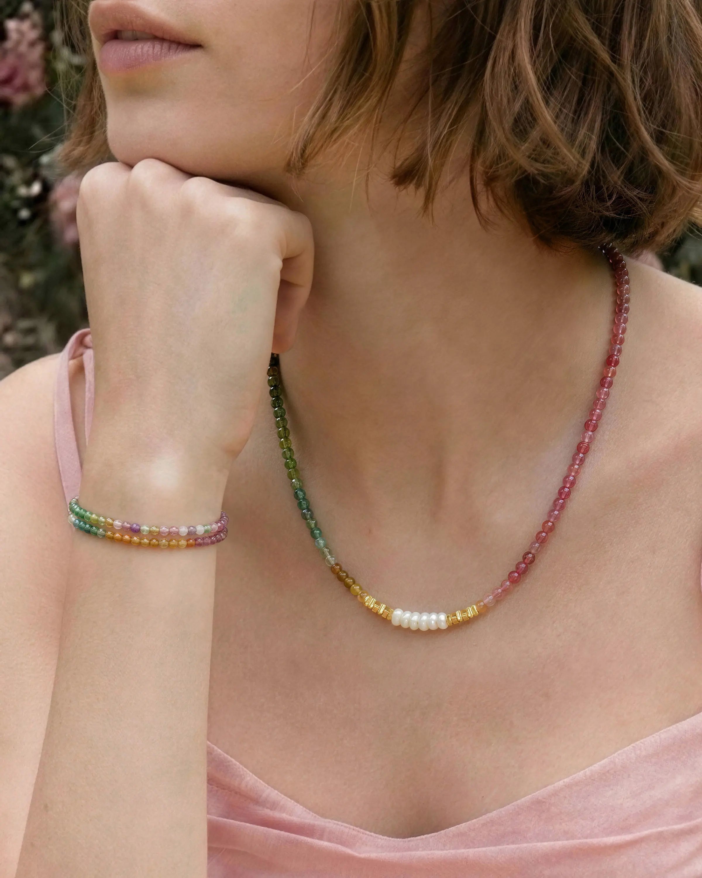 Tourmaline Rainbow Beaded Necklace