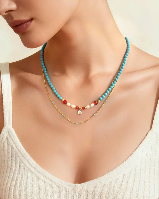 Turquoise Red Agate Gold Plated Sterling Silver Necklace Set – Intuition & Protection