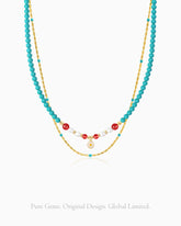 Turquoise Red Agate Gold Necklace Set – Intuition & Protection