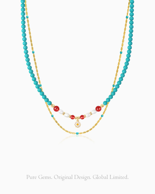 Turquoise Red Agate Gold Plated Sterling Silver Necklace Set – Intuition & Protection