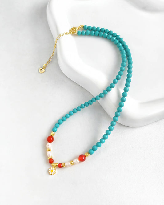 Turquoise Red Agate Gold Necklace – Calm & Serenity