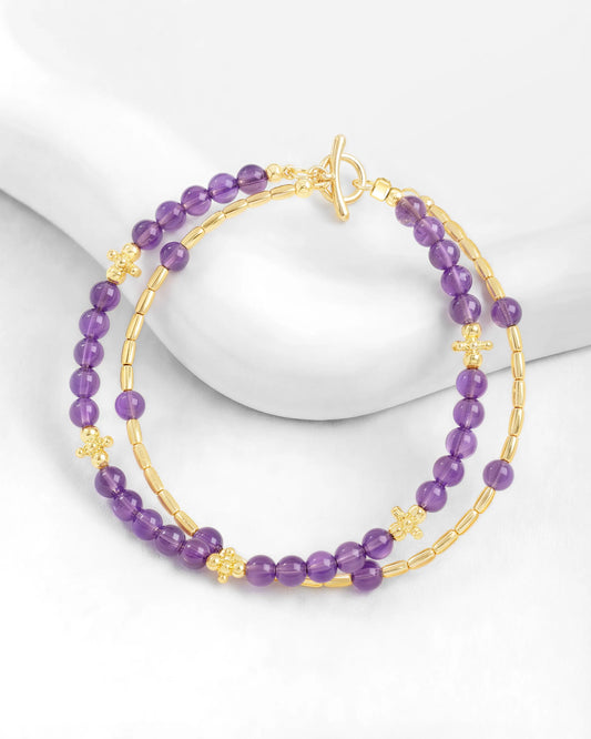 amethyst Gold Floral pre-layered bracelet