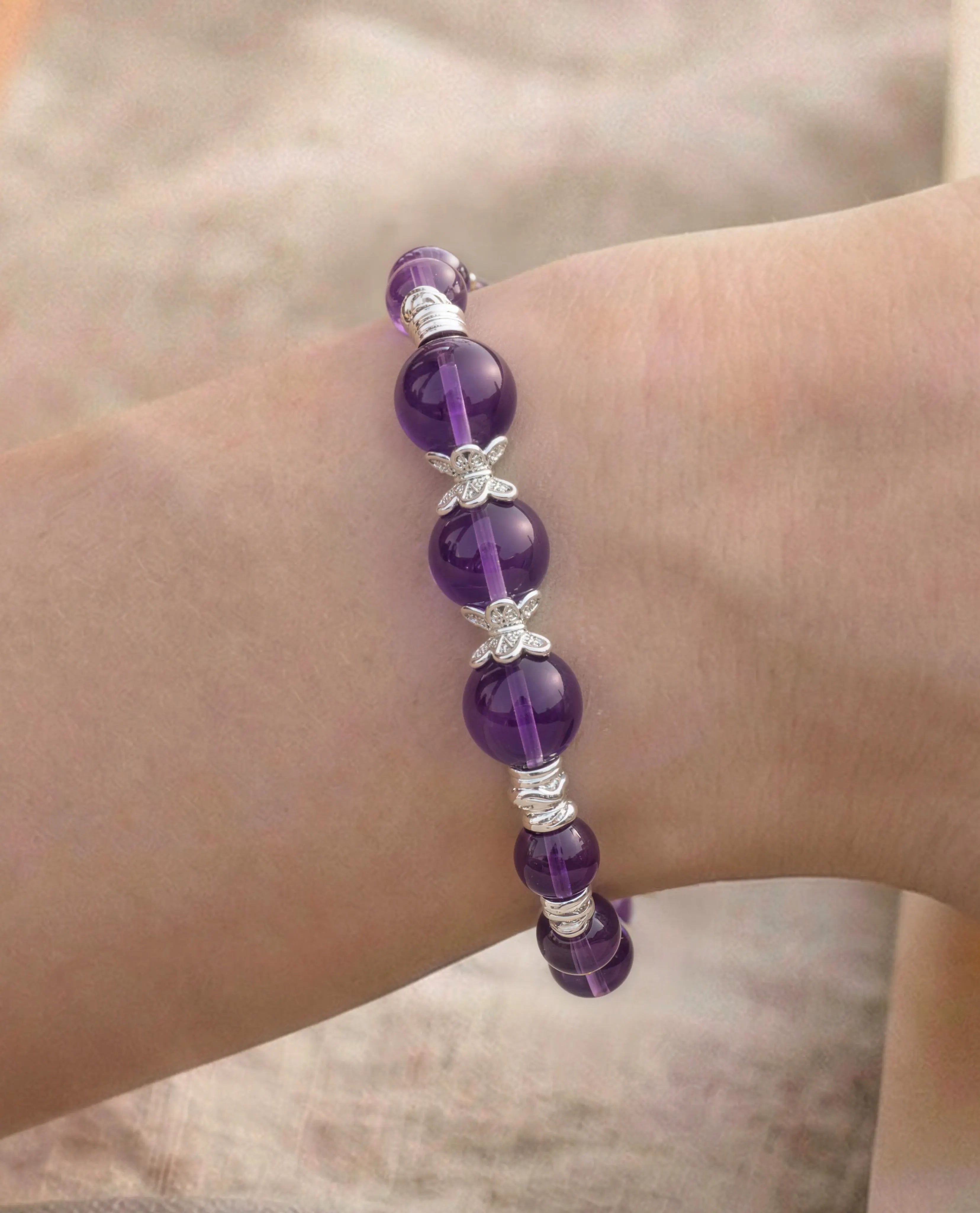 amethyst beaded bracelet – march jewelry
