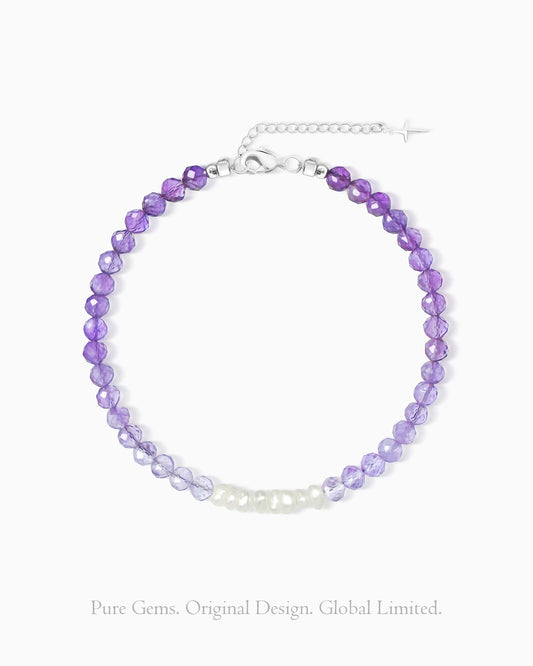 amethyst beaded bracelet with pearl accent