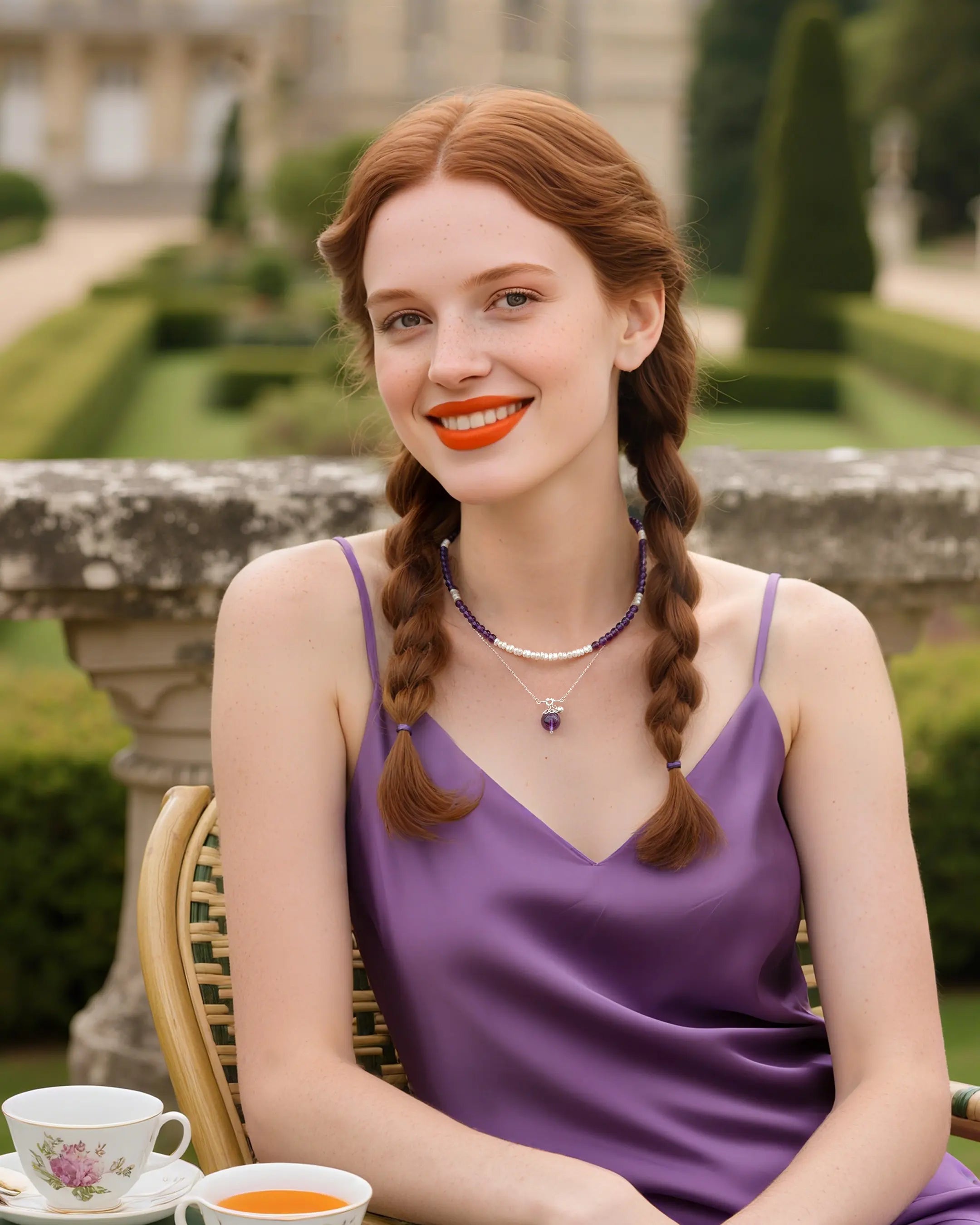 amethyst beaded necklace set