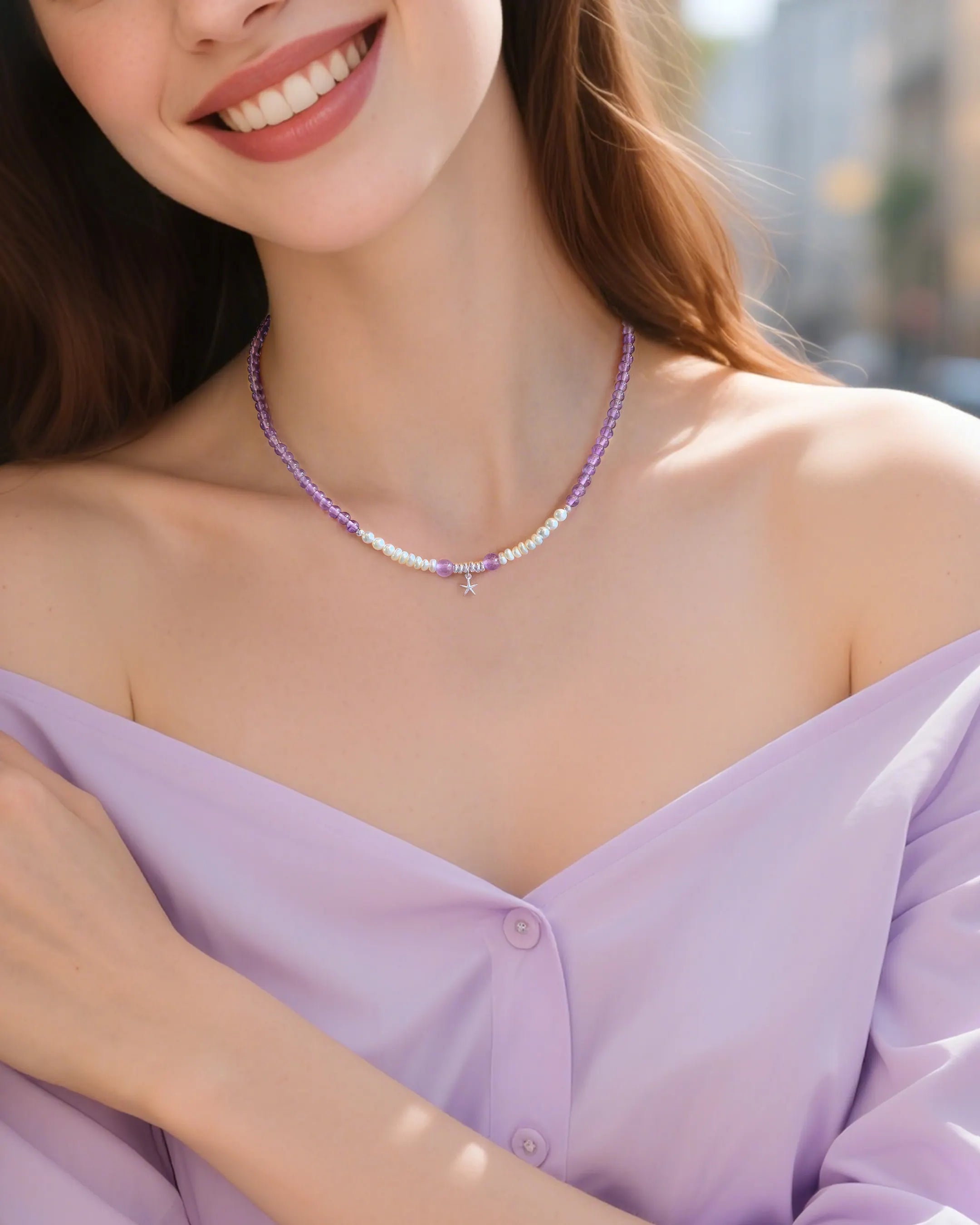 Amethyst Pearl Sterling Silver Beaded Necklace