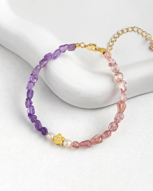 アメジスト ストロベリークォーツ 14Kゴールドメッキブレスレット – クラリティ&ラブ