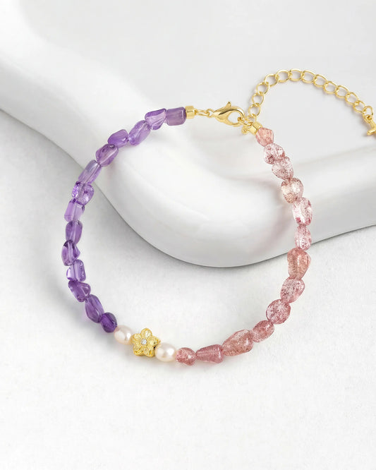 Amethyst Strawberry Quartz Gold Bracelet – Clarity & Love