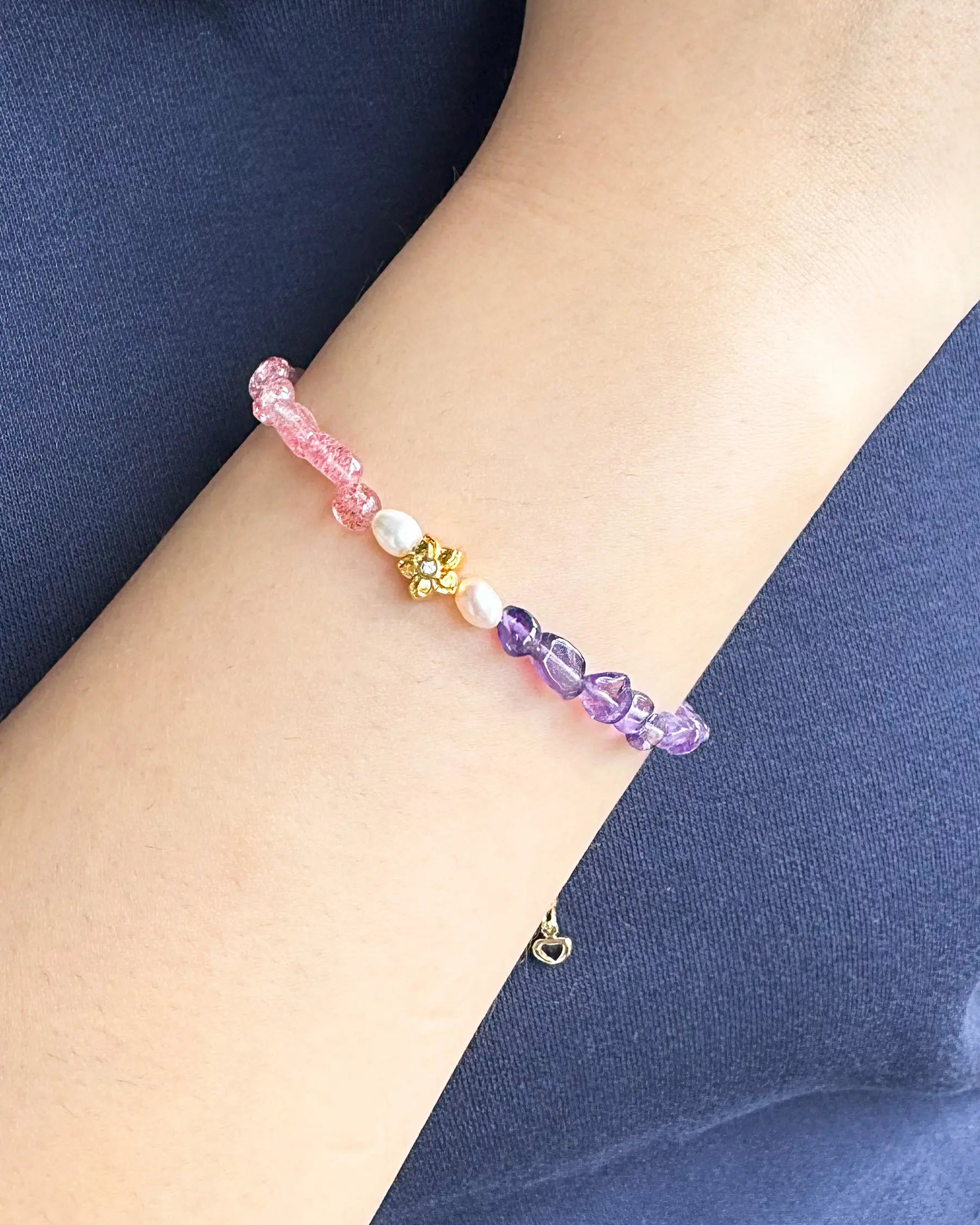 amethyst strawberry quartz irregular beaded bracelet