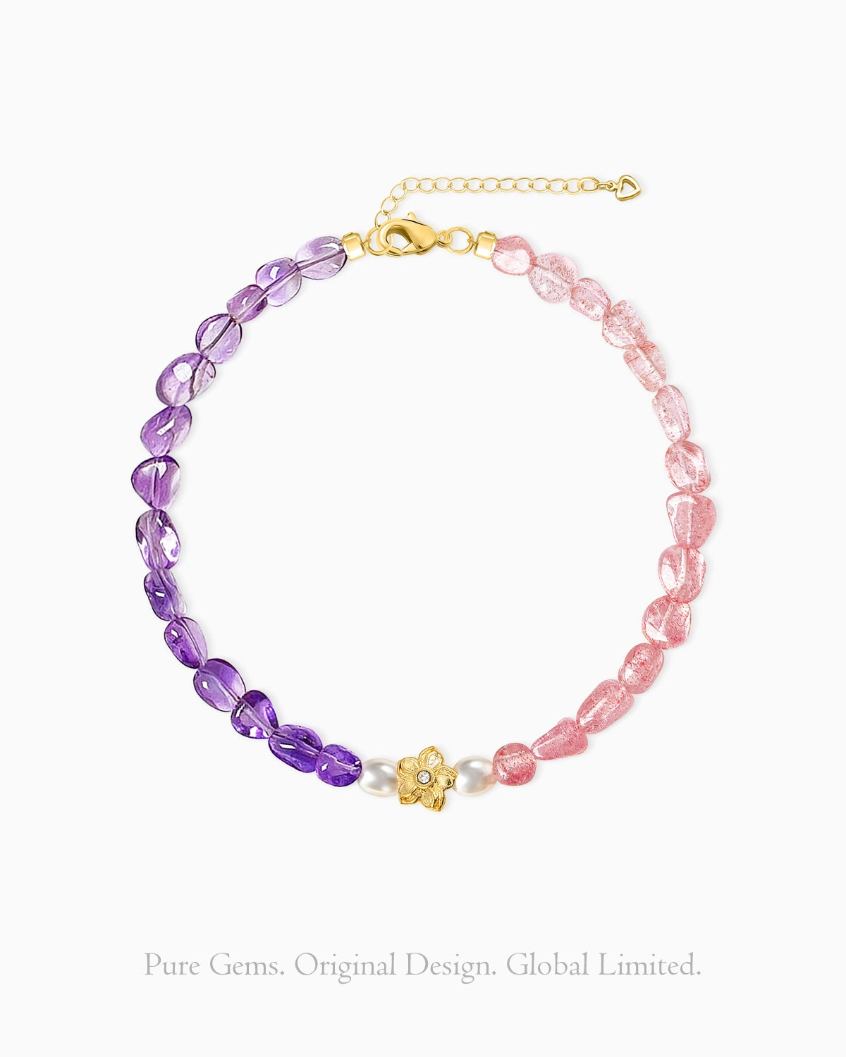 amethyst strawberry quartz irregular beaded bracelet