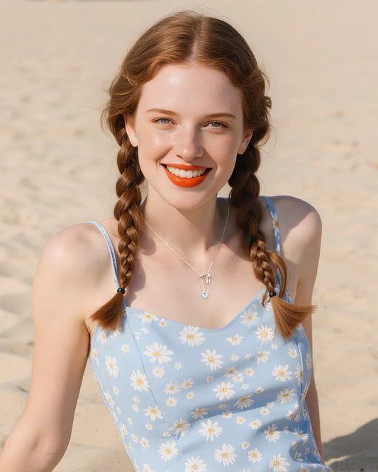 aquamarine pendant necklace worn by model